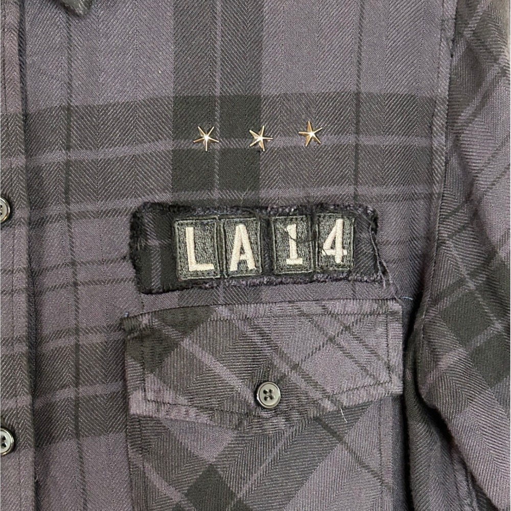Rails XS Black Plaid Button Down Shirt Long‎ Sleeve LA 14 Patches - Picture 3 of 13